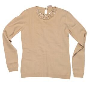 Jill Stuart Wool Cashmere Womens Sweater Small Pink Tan Embellished Top Elegant